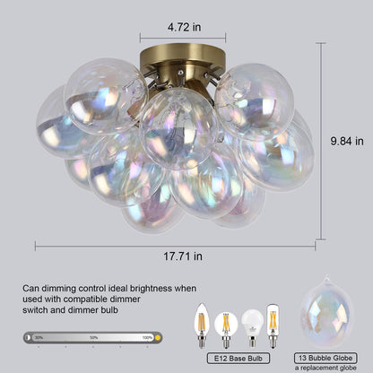 GoYeel Semi Flush Mount Ceiling Light Gold, Colorful Bubble Light Fixture Kitchen 17.7in Mid Century Modern Chandelier Small Glass with 13 Globe for Kid Room Girls Room Foyer Living Room