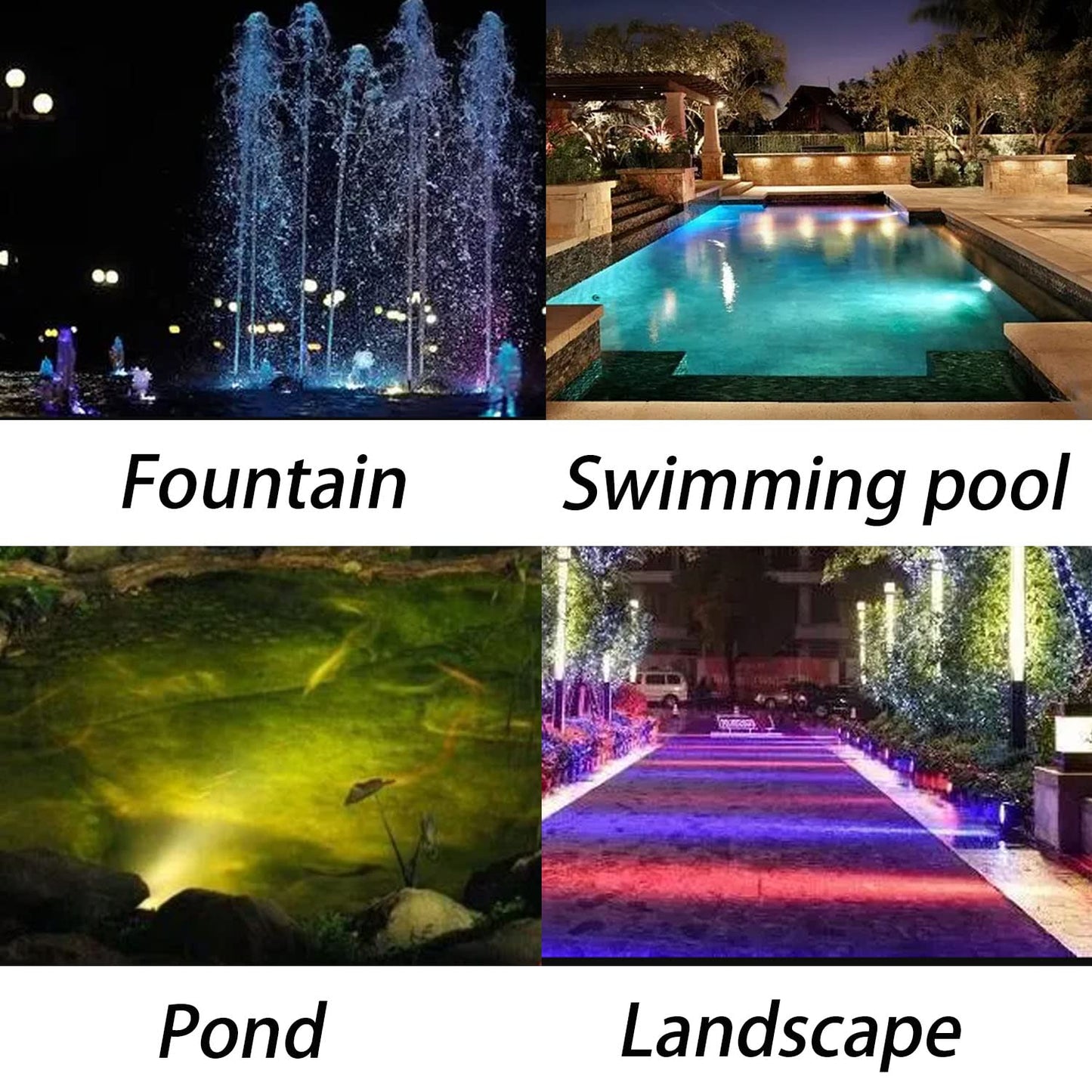 TENSUL Colored Pond Lights with Timer, RGB Weighted Fountain Light IP68 Waterproof, Dimmable Outdoor Landscape Lights Fish Tank Pond Fountain Garden, 4 in Set