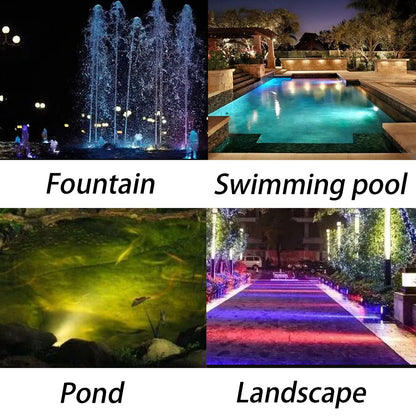 TENSUL Colored Pond Lights with Timer, RGB Weighted Fountain Light IP68 Waterproof, Dimmable Outdoor Landscape Lights Fish Tank Pond Fountain Garden, 4 in Set
