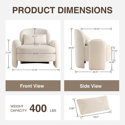 LOULENS Oversized Accent Chair, Modern Linen Fabric Lounge Armchair for Living Room, Upholstered Comfy Reading Single Sofa Chair for Bedroom, Waiting Room, Corner, Office, Beige