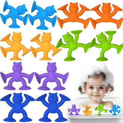 Suction Cup Toys（Pack of 12）, No Hole Baby Bath Toys Suction Toy - Connect, Build, Create - Toddler Bath Toys for Kids Ages 1-3, Silicone Sensory Fidget Toys for Baby Tray Window Travel