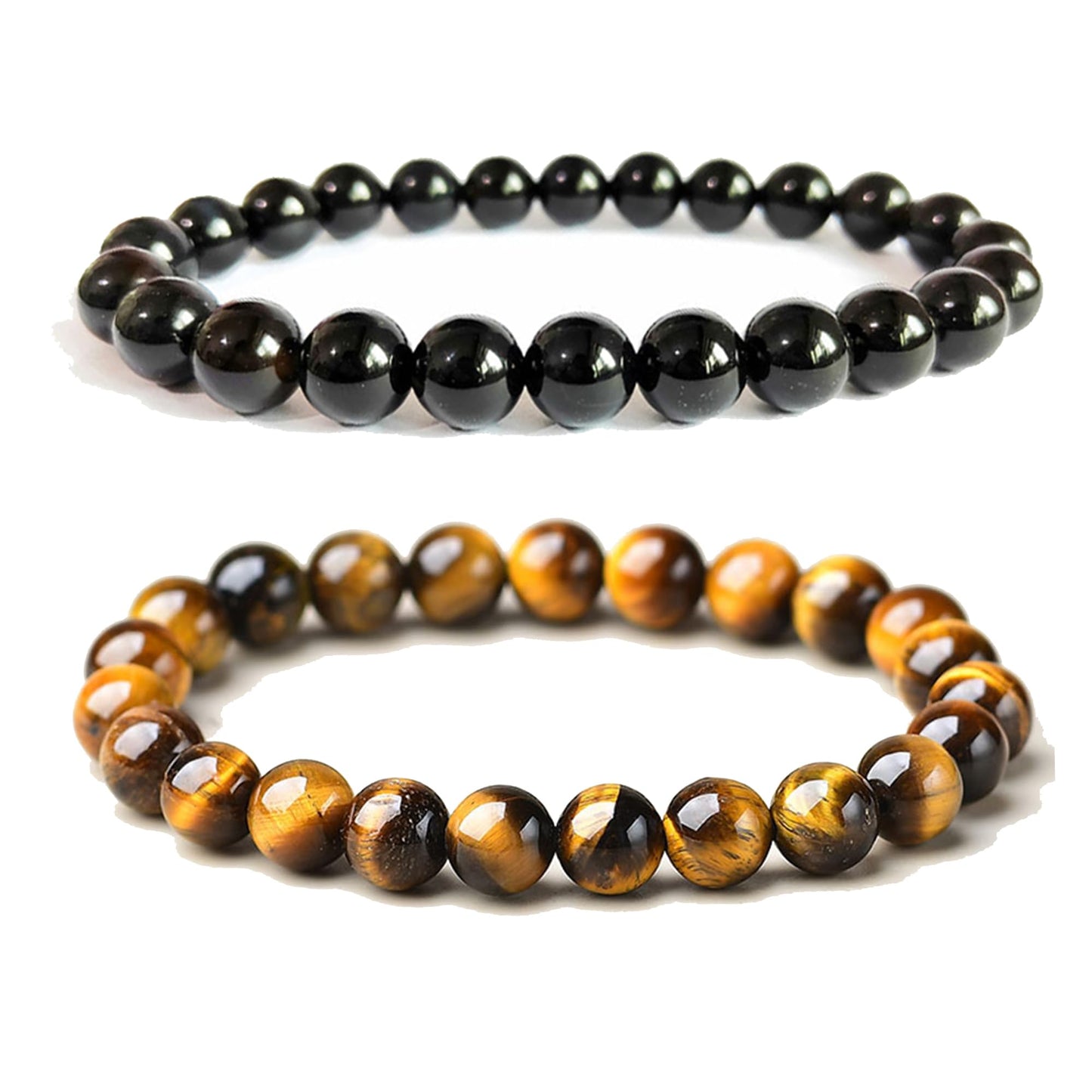 Cryhand Handmade 8mm Beaded Bracelets For Men Protection Bracelet For Women Chakra Feng Shui Stretchy Handmade Lucky Money Stretchy Crystal Bracelets Best Gifts (Tigers/Tourmaline)