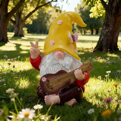 Garden Hippie Gnome Decor Statue,Funny Garden Gnomes with Peace Sign Decor Outdoor ，for House,Lawn,Patio and Porch, Gifts for Friend,Family. (Yellow)