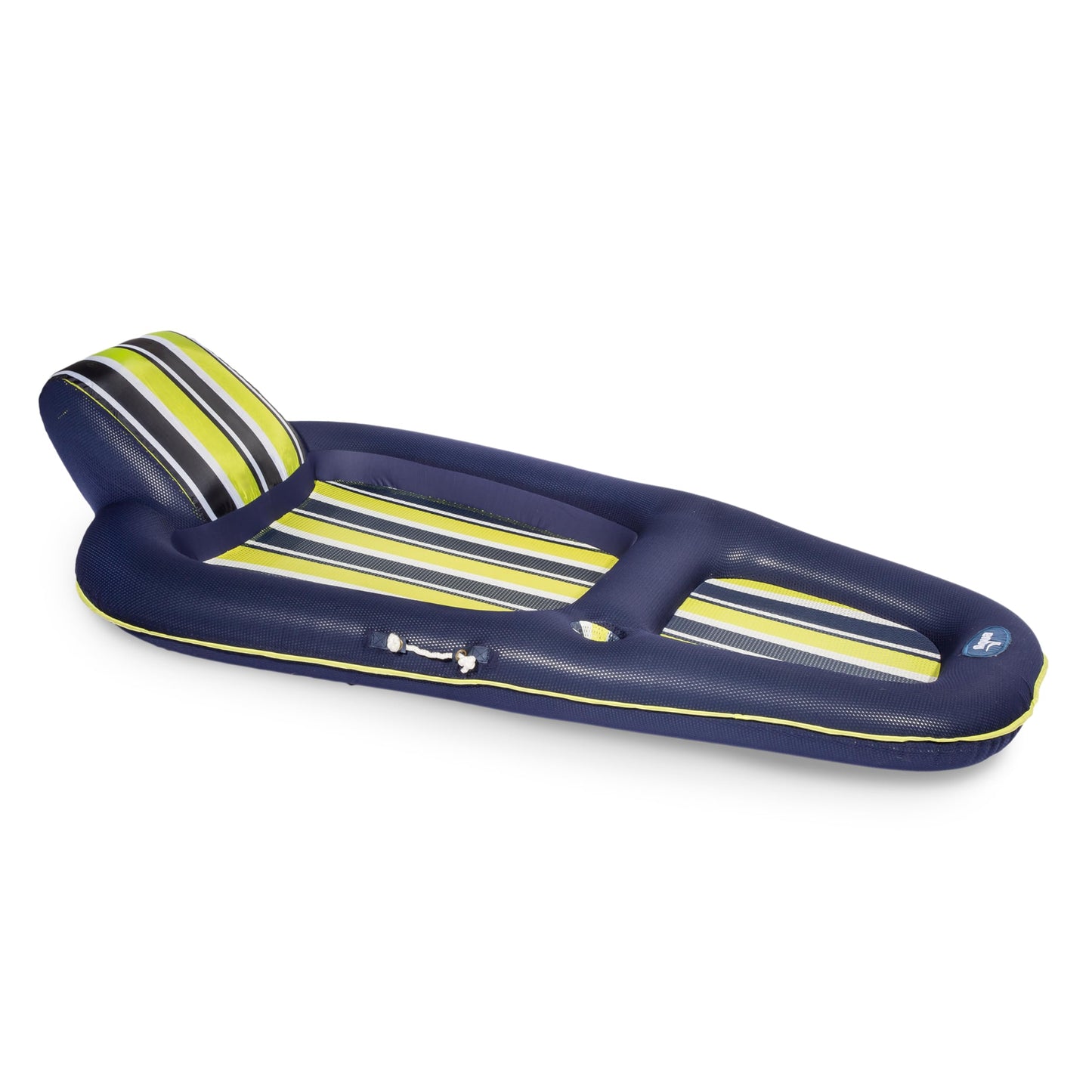 Aqua Luxury Pool Float Lounge – Extra Large – Heavy Duty, Inflatable Pool Floats for Adults with Headrest, Backrest, Footrest & Cupholder – Navy/Green/White Stripe