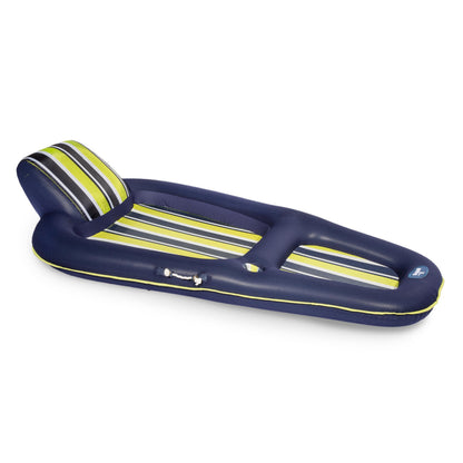 Aqua Luxury Pool Float Lounge – Extra Large – Heavy Duty, Inflatable Pool Floats for Adults with Headrest, Backrest, Footrest & Cupholder – Navy/Green/White Stripe