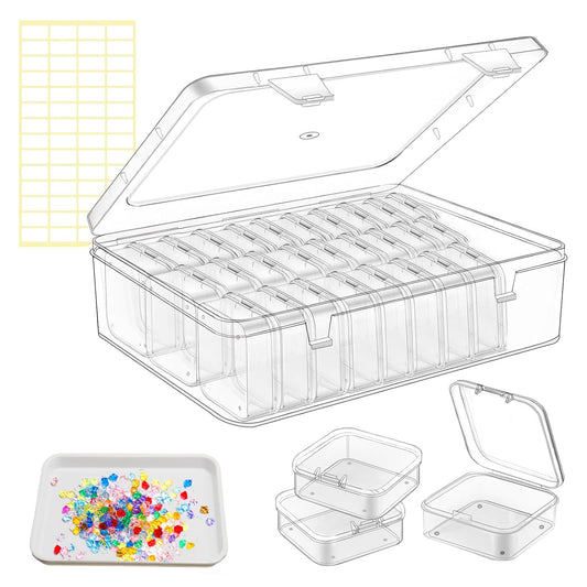Fesorsi Bead Organizer Box, 62 Pcs Small Beads Organizers, With Classification Tags and Trays, Plastic Bead Organizer Applicable to Jewelry, Diamonds, Clay Beads, Screws, Seeds, Small Parts