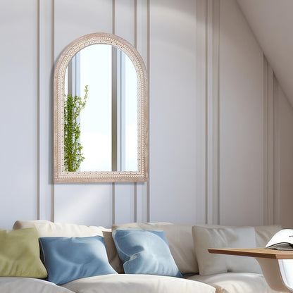 36x24 Inch Rustic Farmhouse Arched Wall Mirror, Boho Distressed Wooden Frame Decorative Arch Mirror for Bathroom Over Sink, Living Room, Entryway, Foyer