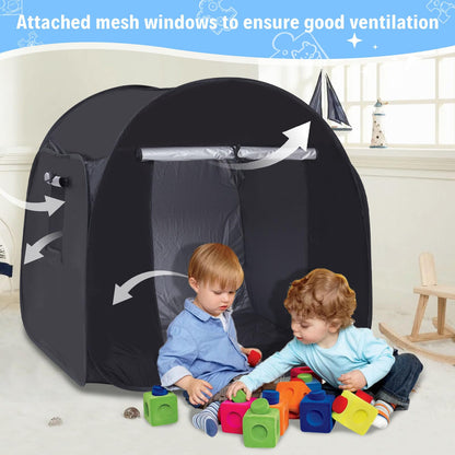 Kids Pop-up Sensory Tent, Foldable Blackout Tent for Children with Autism and ADHD, Calm Corner with Cognitive Toys Included, with Mesh Windows， Ideal for Kids with Special Sensory Needs