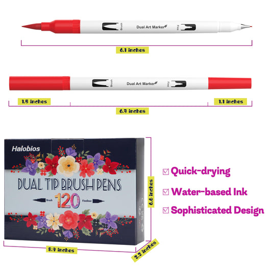 Halobios 120 Color Dual Tips Brush Pens, Fine and Brush Tip Markers with Swatch Card for Adult Coloring, Art Markers Set for Journaling Calligraphy Drawing Sketching Doodling Illustrating