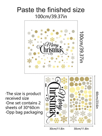 Christmas Gold Brown Gray Polka Dot Snowflake Wall Stickers,sacinora DIY Circle Art Wall Decal Removable Vinyl Peel and Stick for Christmas Party Living Room Bedroom Nursery Children's Room Decoration