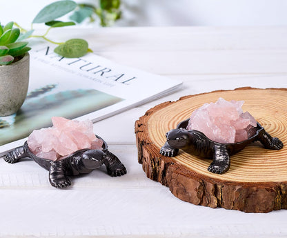 DUQGUHO Turtle Decor Figurines Turtles Gifts for Women Rose Quartz Crystal Cute Turtle Statue Decorations