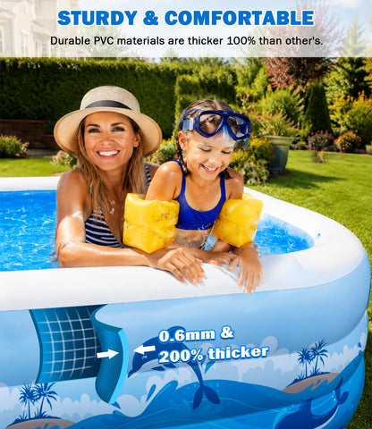 165" x 76" x 22" Oversized Thickened Inflatable Pool with Pump, Blow Up Family Swimming Pool for Adults Kids, Backyard Outdoor Summer Water Party Pool