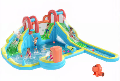 HOMMOW Inflatable Water Slide,10 in 1 Double Water Slide Bounce House for Kids 3-12 with Blower, Splash Pool, Water Cannon, Climbing Wall, Basketball Hoop for Kids Indoor Outdoor Backyard