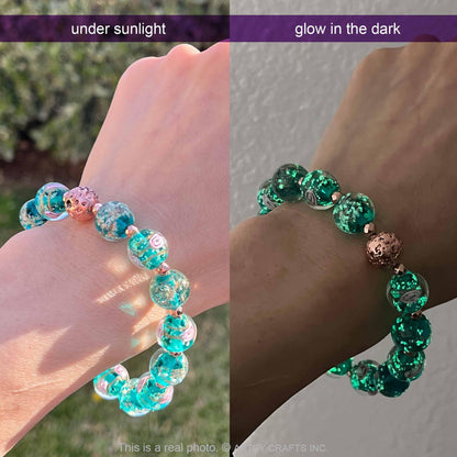 ARTSY Crafts Glow in The Dark Firefly Beads Bracelets, Ocean Blue Luminous Murano Glass Beads Jewelry Mermaid Crystals Healing Inspirational Bracelet Bangle (Ocean Blue, Wrist 6-7 in)