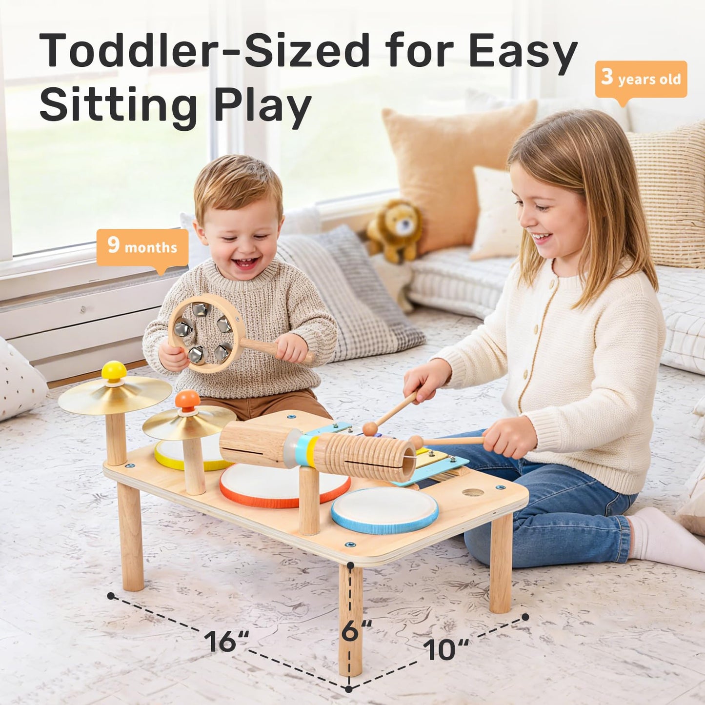 WINGYZ Kids Drum Set – 9-in-1 Montessori Toys for 1-3 Year Old & Wooden Musical Instruments for Toddlers, Baby Musical Toys with Drums, Xylophone, Helps Hand-Eye Coordination, Gift for 1-3 Boys Girls