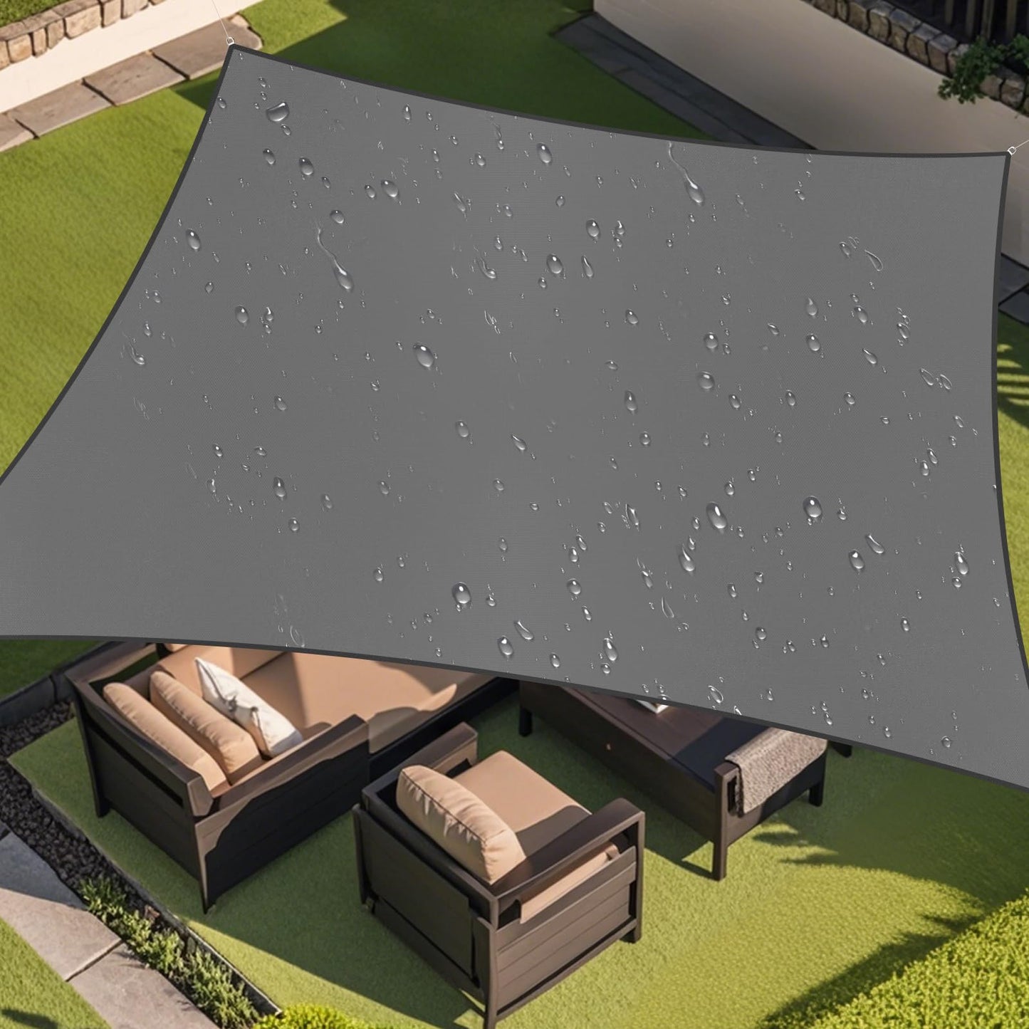 Amagenix Waterproof Sun Shade Sail 8'x10' Dark Grey Shade Canopy Curved Edge 95% UV Blocking Awning Shelter for Outdoor Patio Backyard Garden Activities,Customized