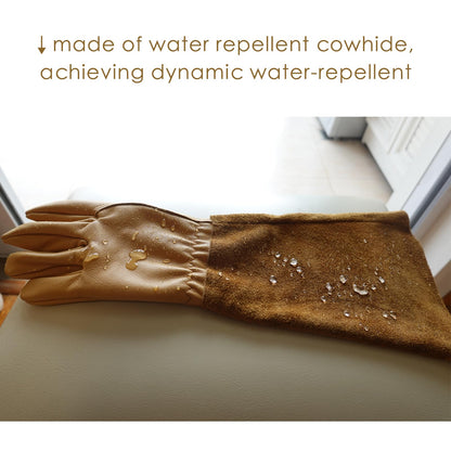 Freicheza Long Gardening Gloves for Women/Men-Thorn Proof Rose Pruning Gloves, Water Repellent Leather work Gauntlet Light Brown X-Large