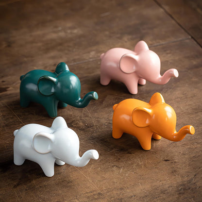 OwMell Good Luck Elephant Decor for Home, Small Ceramic Elephant Statue Figurine for Home Decor, Collection Ornament - White