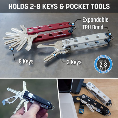 Keyport Pivot 2.0 Key Organizer - EDC Key Holder with Car Key Fob Attachment and Lost & Found Service - Compact, Customizable Modular Design - Keychain Alternative Gift for Men - Aluminum (Silver)