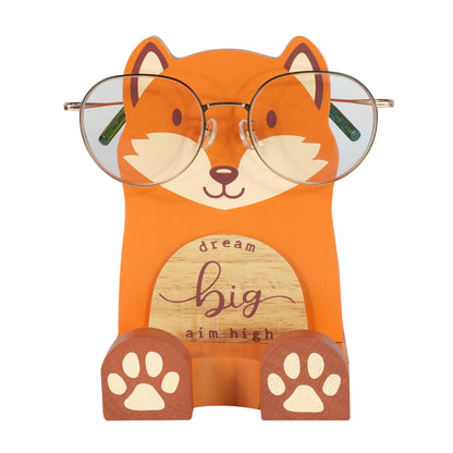 I'm Solid Wood Multipurpose Eyeglass Phone Pen & Pencil Holder Stand Stationery Desk Box Organizer Accessories Decor, Cute Home Office Desktop Decoration Birthday Graduation Gifts Fox Gifts (Fox)