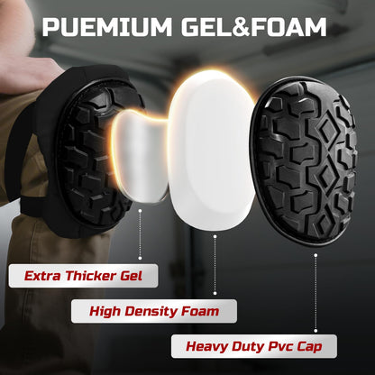 FREEKYROCK Professional Knee Pads for Work Construction with Heavy Duty Cap Foam Padding Gel Cushion Knee Pads for Men, Comfortable Adjustable Strong Strap, Military Grade Rivet for Flooring Gardening