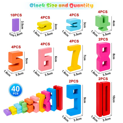GUKAZH Educational Toys 40PCS Wooden Number Building Blocks Stacking Toys for Kids, Math Learning Tool Digital Building Blocks 1-10, Birthday Christmas Halloween Party Favors for Boys Girls