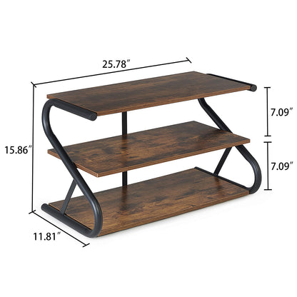 Aroktake 3-Tier Shoe Rack, Wooden Shoe Storage with S Shape Heavy Duty Metal Free Standing, Shoe Organizer Shelf for Entryway, Living Room, Closet, Bedroom (Rustic)
