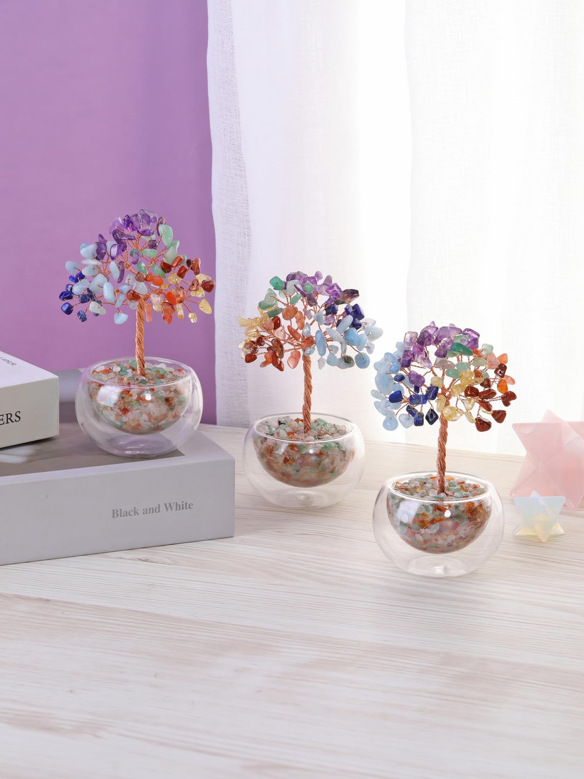 PESOENTH Chakra Tree Crystal Tree of Life,7 Chakra Stones Healing Crystal Gemstone Trees Reiki Positive Energy Gifts for Women Mom Birthday,Spiritual Chakra Decor Gifts for Home Room Office