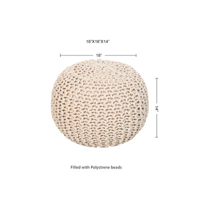 REDEARTH · Round Pouf Ottoman - Cable Knitted Boho Poof - Home Décor Cord Pouffe Handmade Circular Footrest for Living Room - Bedroom - Kids Bedroom - 100% Cotton Pouf (18" x 18" x 14") - Ivory