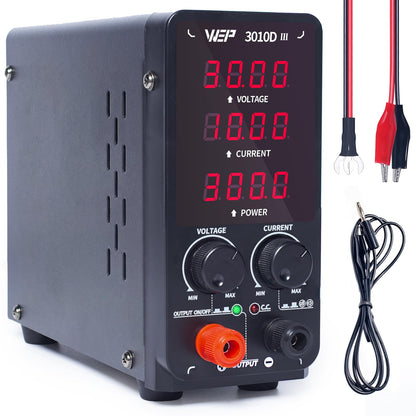 WEP 3010D-III DC Variable Power Supply 30.00V 10.00A High Precision Bench Lab Power Supply with Alligator Clips for anodizing kit, Electroplating, arduino, breadboard