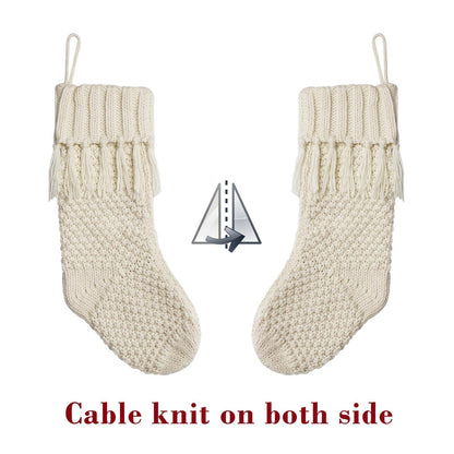 Farmhouse Personalized Knitted Christmas Stockings, 3 Packs 18 inche Knit Christmas Stockings, Rustic Farmhouse Boho Style Stocking Decorations for Family Holiday Season Decor, White & Beige