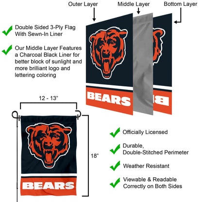 Chicago Bears Bear Head Logo Double Sided Garden Flag