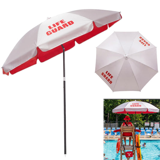 Sweetude Lifeguard Umbrella with Tilt 45° for Seat Patio Beach Outdoor Lifeguard Solar Sun Umbrella Portable for Chair(Sliver)