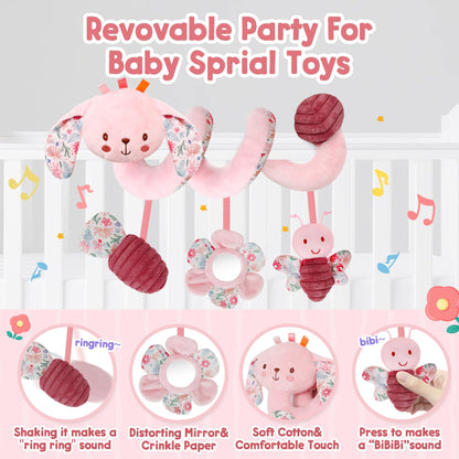 TSYAN Car Seat Toys for Babies 0-6 Months Boy,Baby Spiral Hanging Plush Activity Toys Thank You Gifts for Newborn 0 3 6 9 12 Months Baby Boys Girls