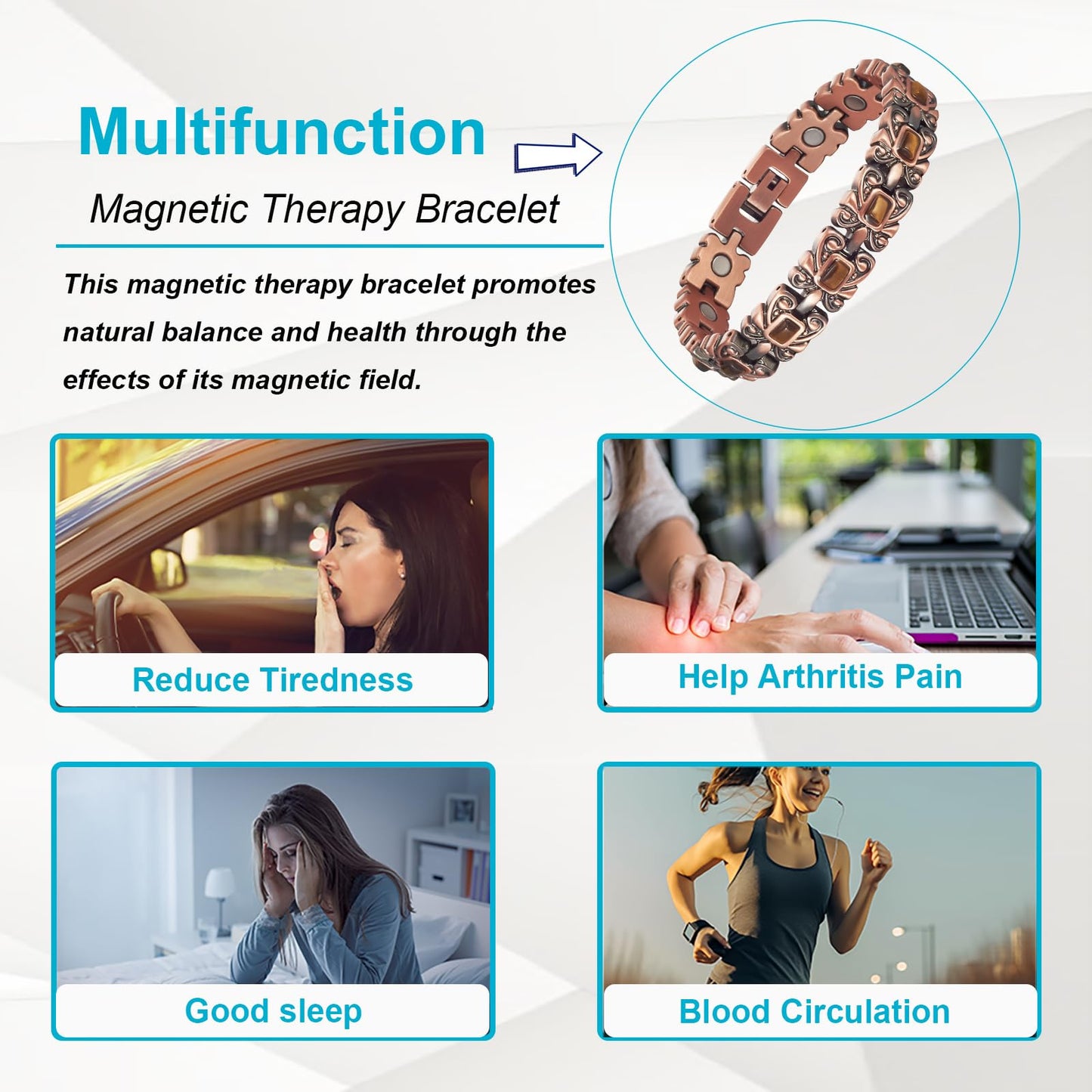 EnerMagiX Copper Bracelets for Women Men, Pure Copper Adjustable Magnetic Bracelet with Yellow Stone, Healthy Jewelry Gift (Yellow)