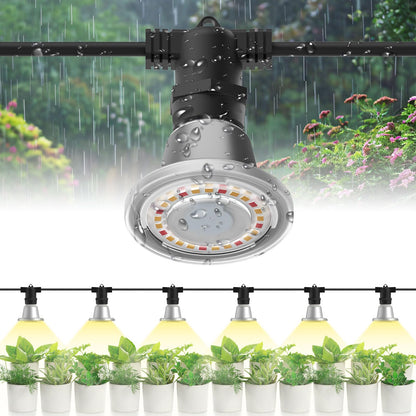 SANSI Hanging Grow Light String for Indoor Outdoor Plants, 6 LED Grow Light Bulbs 72W with Optical Lens for High PPFD, IP65 Waterproof Plant Grow Lamp for Greenhouse Garden (Upgraded)
