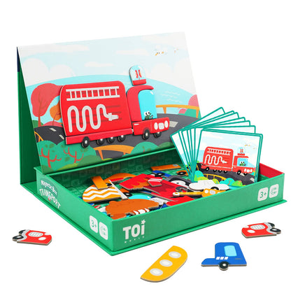 Toi Kids Magnet Toys Magnetic Jigsaw Puzzle Boxes with Game Board for Kids Ages 3-8, Portable Travel Game, Transport