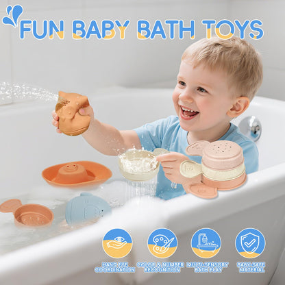 Baby Bath Toys 16 Pack Easy-Clean & Squeezable Silicone Bath Toys for Babies 6-12 Months Mold Free Bath Toys Toddlers 2-4 Bathtub Water Pool Toys