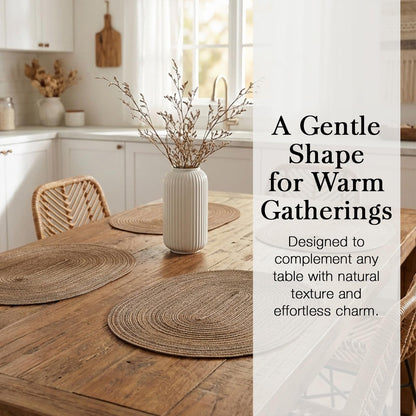 Noctiflorous Woven Oval Braided Placemats Set of 6-12 x 17.5 Inch Washable Non-Slip Heat Resistant Table Mats for Kitchen and Dining（Brown, 6）