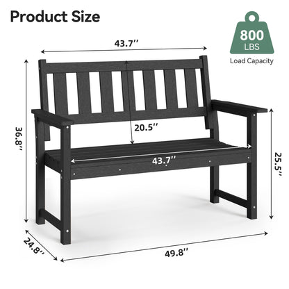ACUEL HDPE Outdoor Bench – 50'' Weatherproof Durable Garden Bench, 2-Person Park Bench, Multi-Purpose Design Ideal for Porch, Patio, Church, and School (Black)