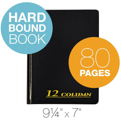 Adams Account Book, 7 x 9.25 Inches, Black, 12-Columns, 80 Pages (ARB8012M)
