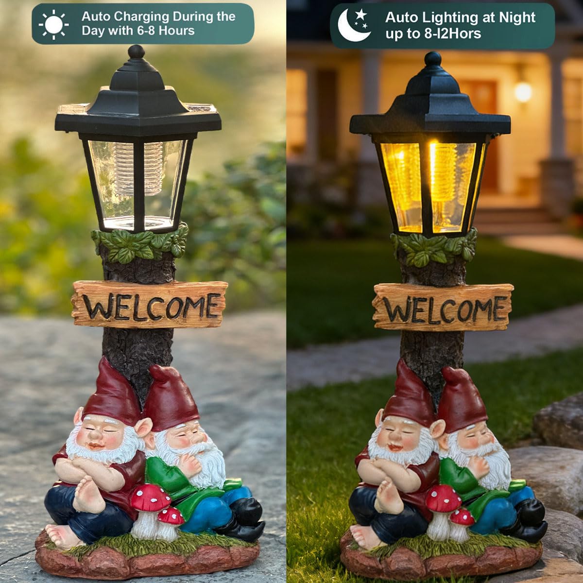 ZYLiWoo Garden Gnome Statue with Solar Lights,Outdoor Figurine Light for Outside Landscape,Lawn Yard, Path、Patio Sculptures Decor - Unique Gift for Grandmothers, Women,Sisters for Christmas Birthday