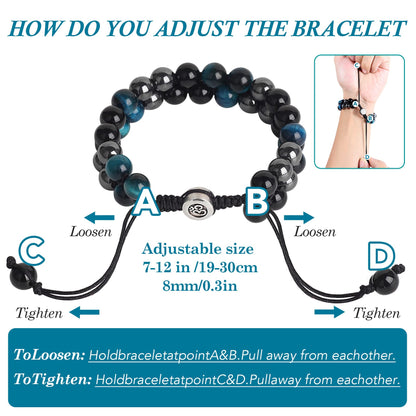 Triple Protection Bracelet - for Protect & Balance - Energy Crystal Bracelets for Men Women - Bring Good Luck & Prosperity - Tiger Eye Hematite & Black Obsidian Jewelry Natural Stone Healing Bracelet