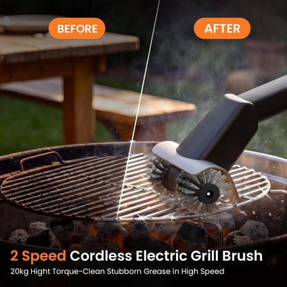 Rechargeable Electric BBQ Grill Brush, 2600mAh Battery, 2-Speed Power, LED Light, 100 Mins Long Runtime, 304 Stainless Steel Heat Resistant Grill Cleaner for Outdoor Camping & Grilling