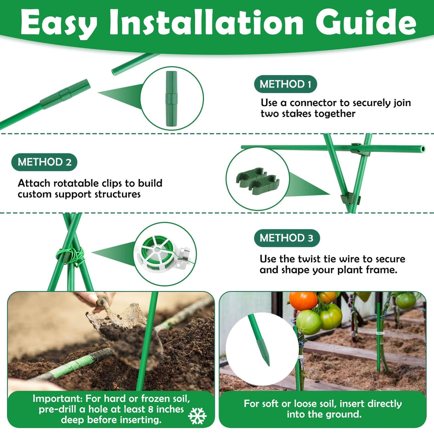 117 PCS Garden Stakes, Fiberglass Tomato Stakes, Garden Sticks with Accessories, 35 Sets DIY 4ft, 5ft, 6ft, 7ft Plant Stakes, Plant Sticks Supports for Indoor Outdoor Plants Tomato, Vegetables, Pepper