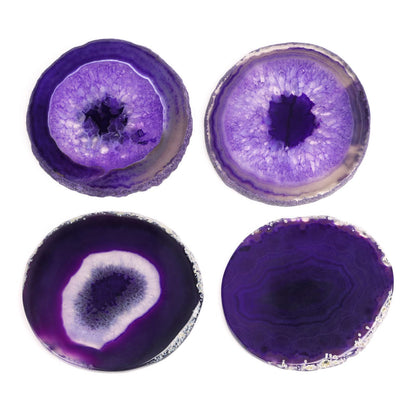 FOLKOR LIFE Purple Agate Coasters Set of 4, Natural Stone Drink Coasters with Unique Patterns, Decorative Table Coasters for Coffee Table, Bar or Desk, Housewarming Gift for Women, Friends or New Home