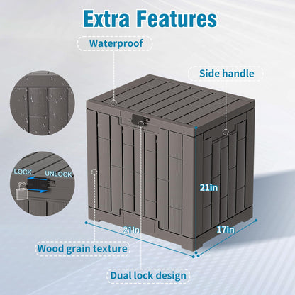 Outdoor Storage Box, 30 Gallon Resin Waterproof Deck Box, Lockable, Built-in Handle, Outside Storage Container for Patio, Garden and Garage