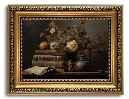 Vintage Gold Framed Wall Art - Vintage Floral Wall Art Moody Flower Book Canvas Prints Dark Academia Decor Cottagecore Aesthetic Pictures Painting Artwork for Living Room Bedroom 8x10in