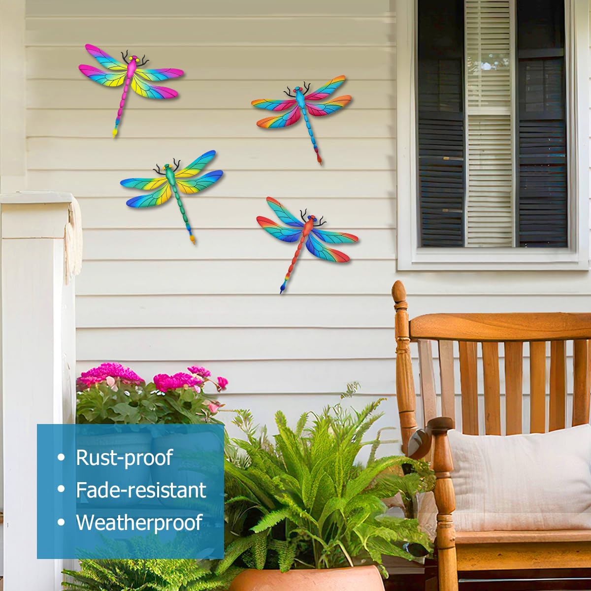 Metal Dragonfly Wall Decor, 4 Pack 13 inch Metal Dragonflies Wall Art Hanging Sculpture Decorations for Outdoor, Yard Patio Fence Garden Outside Decor