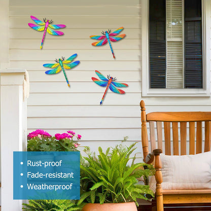 Metal Dragonfly Wall Decor, 4 Pack 13 inch Metal Dragonflies Wall Art Hanging Sculpture Decorations for Outdoor, Yard Patio Fence Garden Outside Decor